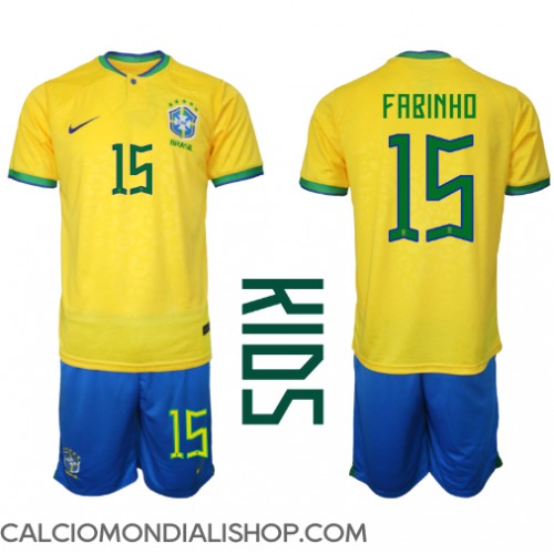 Maglie da calcio Brasile Fabinho #15 Prima Maglia Bambino Mondiali 2022 Manica Corta (+ Pantaloni corti)